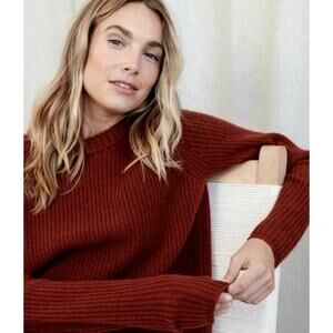 NWT! Jenni Kayne XL 100% Cashmere $425 Fisherman Sweater Crewneck Rust Red